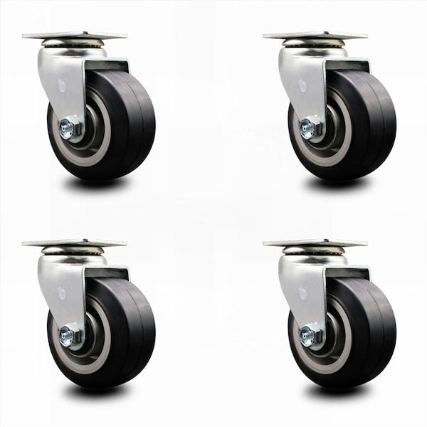 4 Inch Rubber on Aluminum Wheel Swivel Caster Set with Ball Bearings SCC
